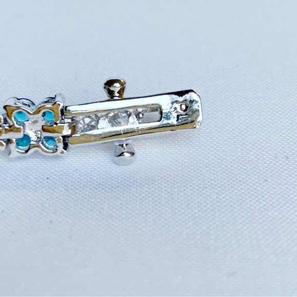 FANCY 10K White Gold Plated Pink Green Blue Flowers Crystal Tennis Bracelet - Picture 7 of 10